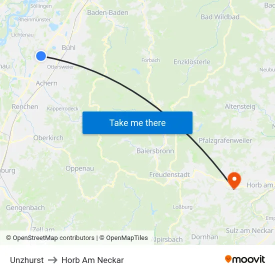 Unzhurst to Horb Am Neckar map
