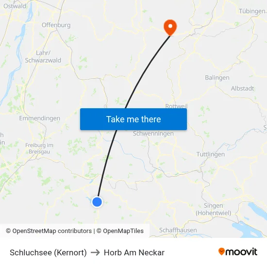 Schluchsee (Kernort) to Horb Am Neckar map