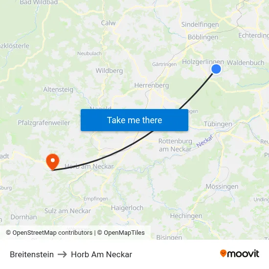 Breitenstein to Horb Am Neckar map