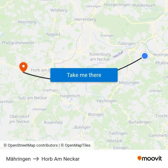 Mähringen to Horb Am Neckar map