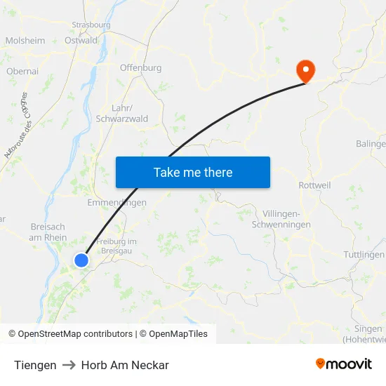 Tiengen to Horb Am Neckar map