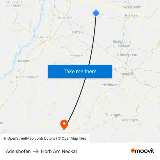 Adelshofen to Horb Am Neckar map
