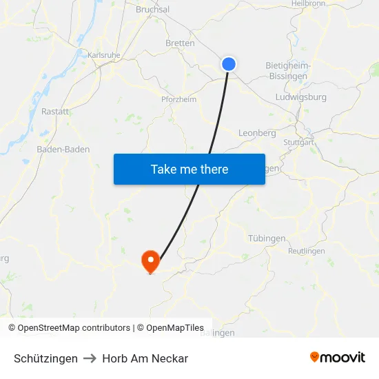Schützingen to Horb Am Neckar map