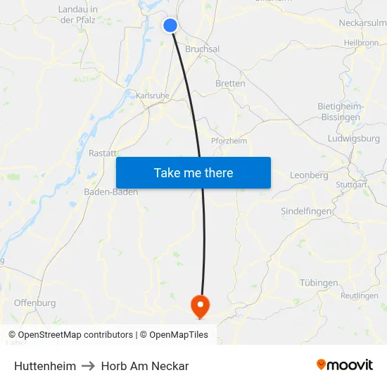 Huttenheim to Horb Am Neckar map