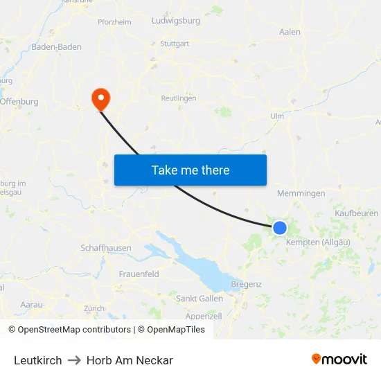 Leutkirch to Horb Am Neckar map