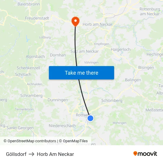 Göllsdorf to Horb Am Neckar map