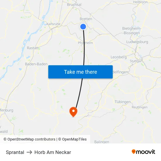 Sprantal to Horb Am Neckar map
