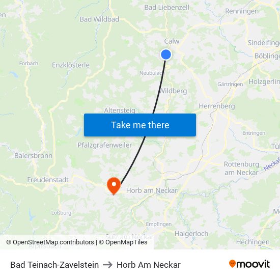 Bad Teinach-Zavelstein to Horb Am Neckar map