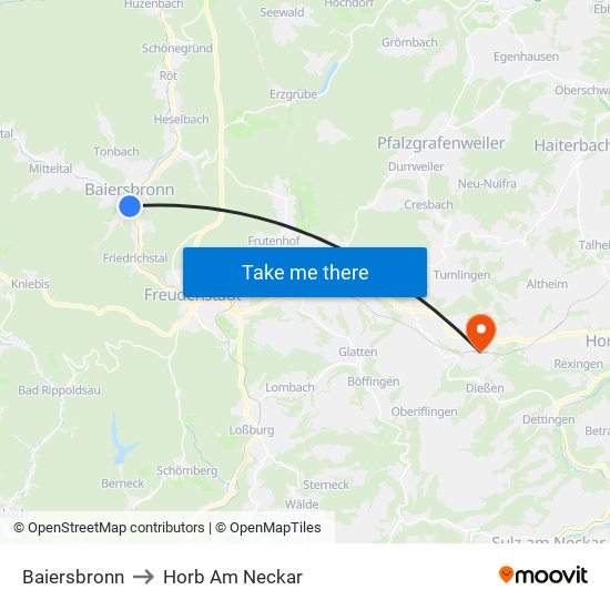 Baiersbronn to Horb Am Neckar map