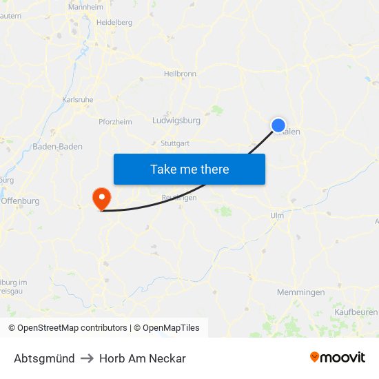 Abtsgmünd to Horb Am Neckar map