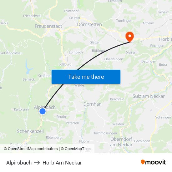 Alpirsbach to Horb Am Neckar map