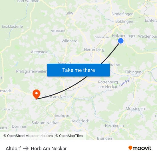 Altdorf to Horb Am Neckar map