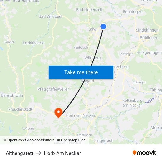 Althengstett to Horb Am Neckar map