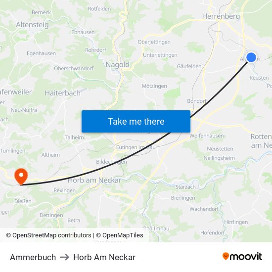 Ammerbuch to Horb Am Neckar map