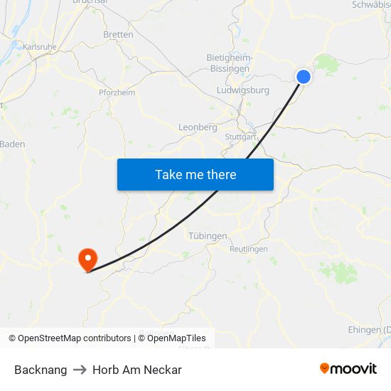 Backnang to Horb Am Neckar map