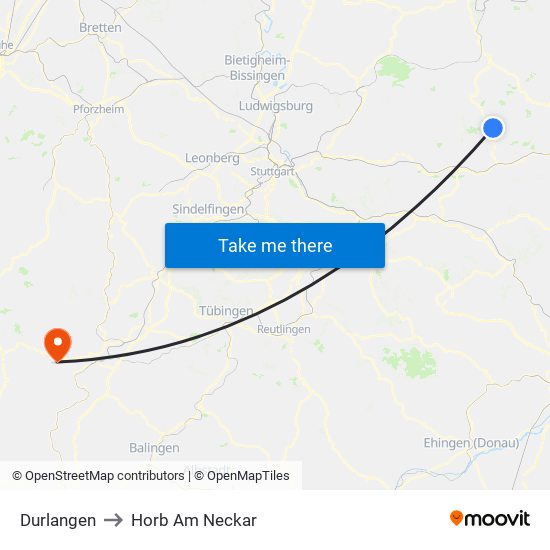 Durlangen to Horb Am Neckar map