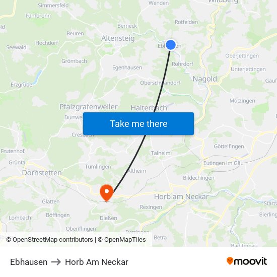 Ebhausen to Horb Am Neckar map