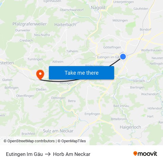 Eutingen Im Gäu to Horb Am Neckar map