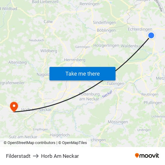 Filderstadt to Horb Am Neckar map