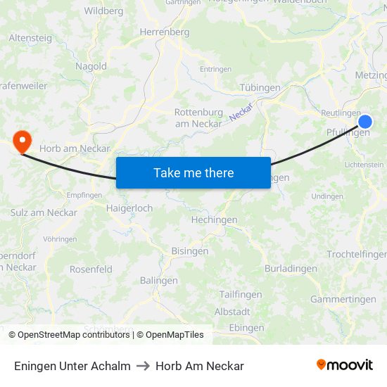 Eningen Unter Achalm to Horb Am Neckar map