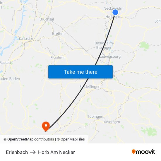 Erlenbach to Horb Am Neckar map