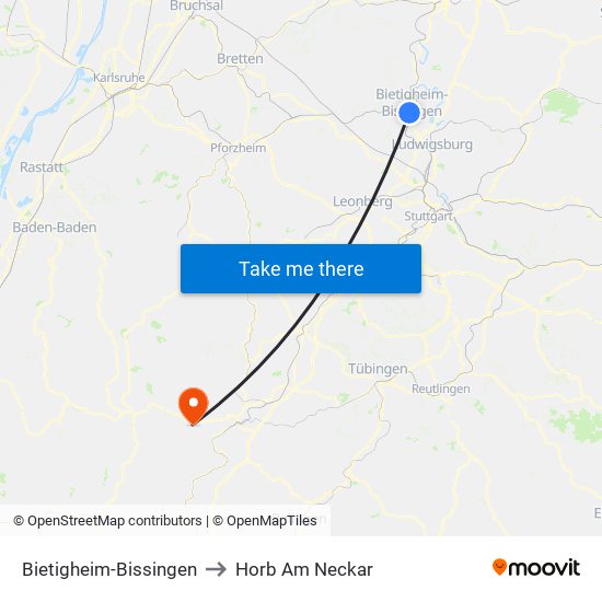 Bietigheim-Bissingen to Horb Am Neckar map