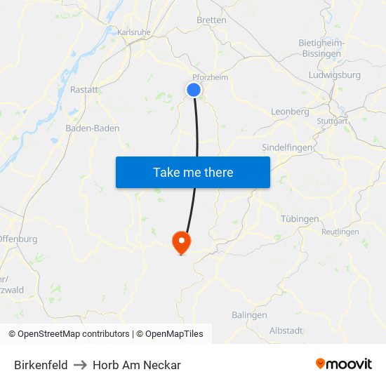 Birkenfeld to Horb Am Neckar map