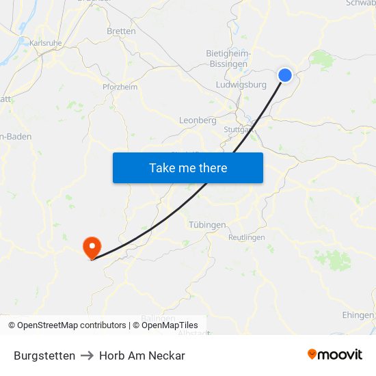 Burgstetten to Horb Am Neckar map