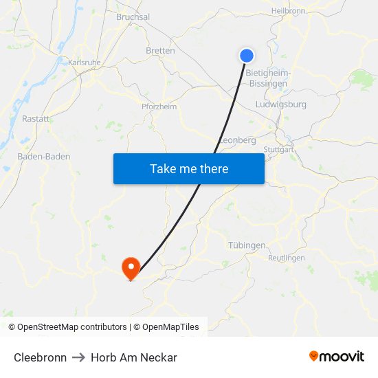 Cleebronn to Horb Am Neckar map