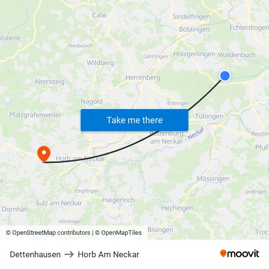 Dettenhausen to Horb Am Neckar map