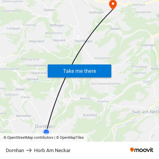 Dornhan to Horb Am Neckar map