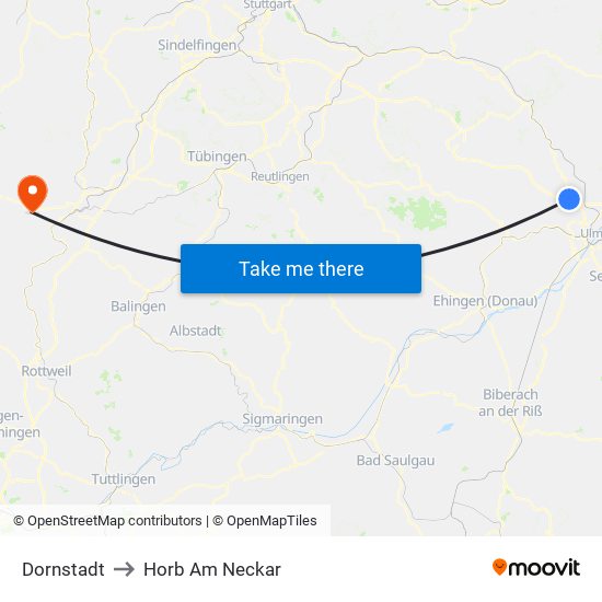 Dornstadt to Horb Am Neckar map