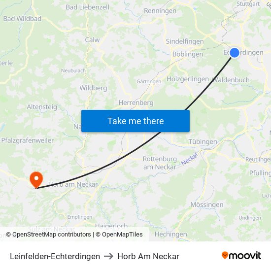 Leinfelden-Echterdingen to Horb Am Neckar map
