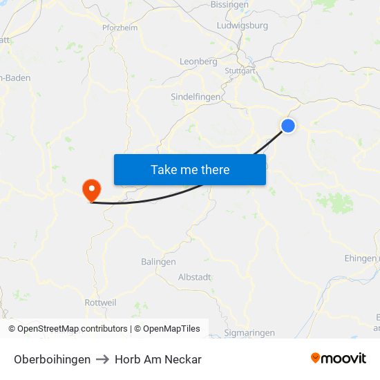 Oberboihingen to Horb Am Neckar map