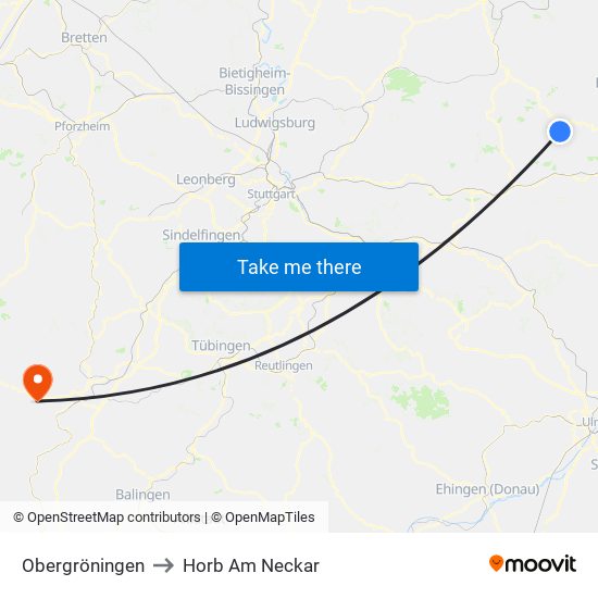 Obergröningen to Horb Am Neckar map