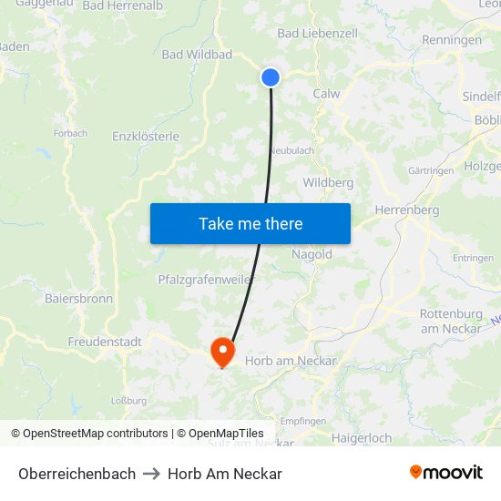 Oberreichenbach to Horb Am Neckar map