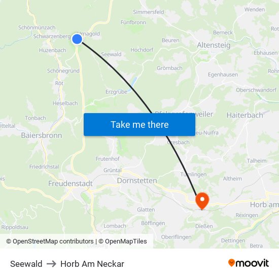 Seewald to Horb Am Neckar map