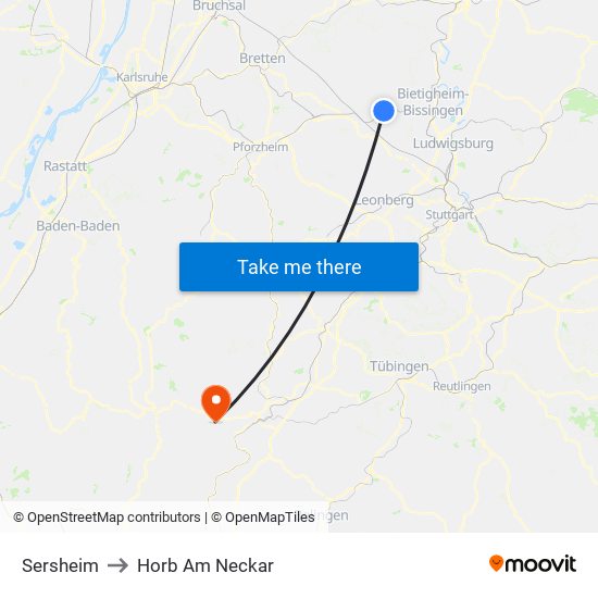 Sersheim to Horb Am Neckar map