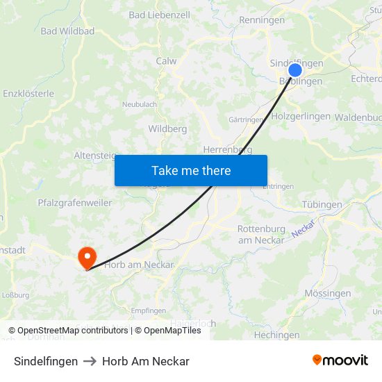 Sindelfingen to Horb Am Neckar map