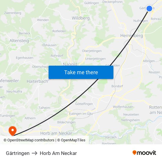 Gärtringen to Horb Am Neckar map