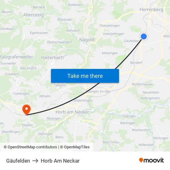 Gäufelden to Horb Am Neckar map