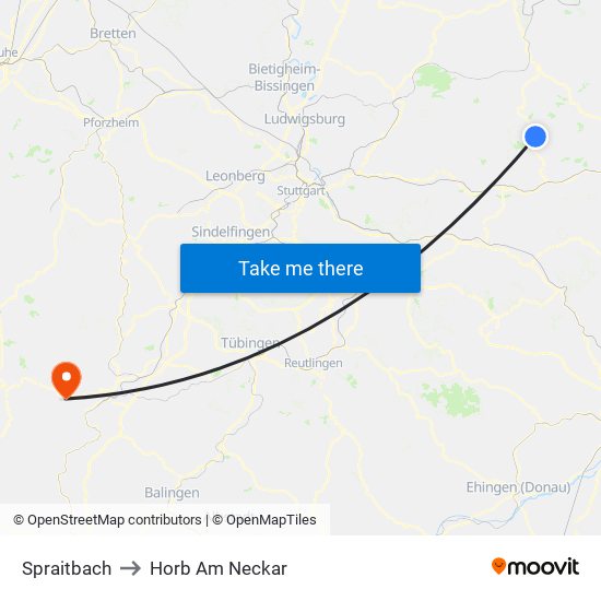 Spraitbach to Horb Am Neckar map