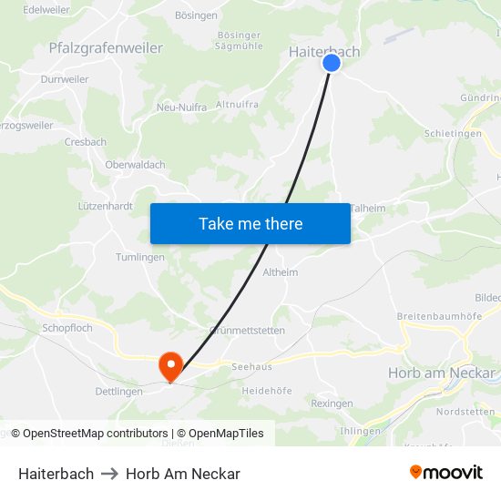 Haiterbach to Horb Am Neckar map