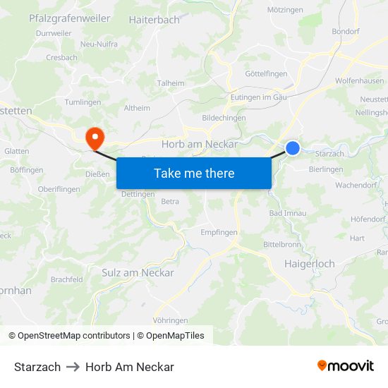 Starzach to Horb Am Neckar map