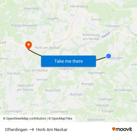 Ofterdingen to Horb Am Neckar map