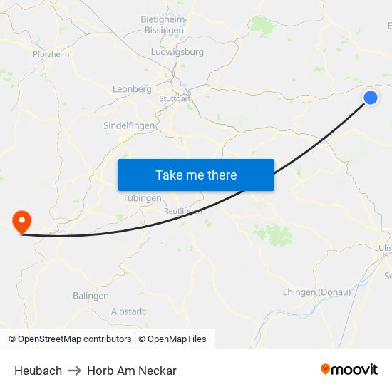 Heubach to Horb Am Neckar map