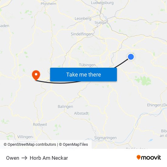 Owen to Horb Am Neckar map