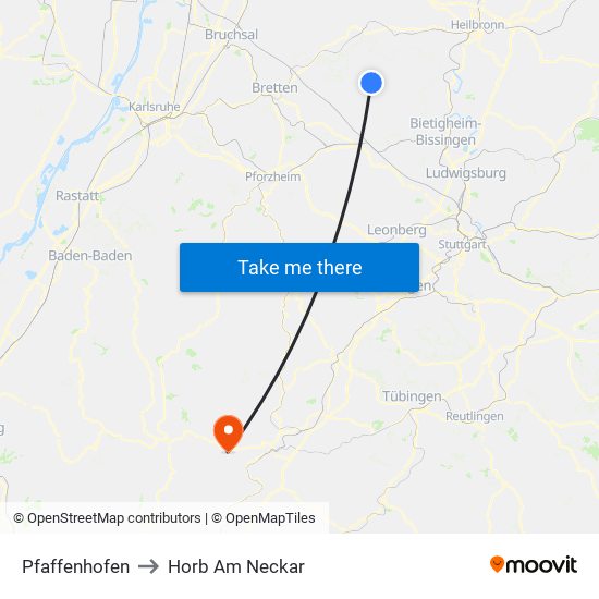 Pfaffenhofen to Horb Am Neckar map