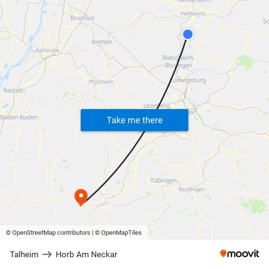 Talheim to Horb Am Neckar map