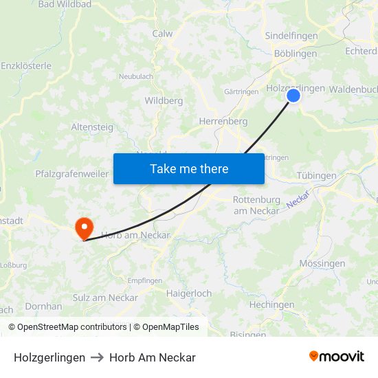 Holzgerlingen to Horb Am Neckar map